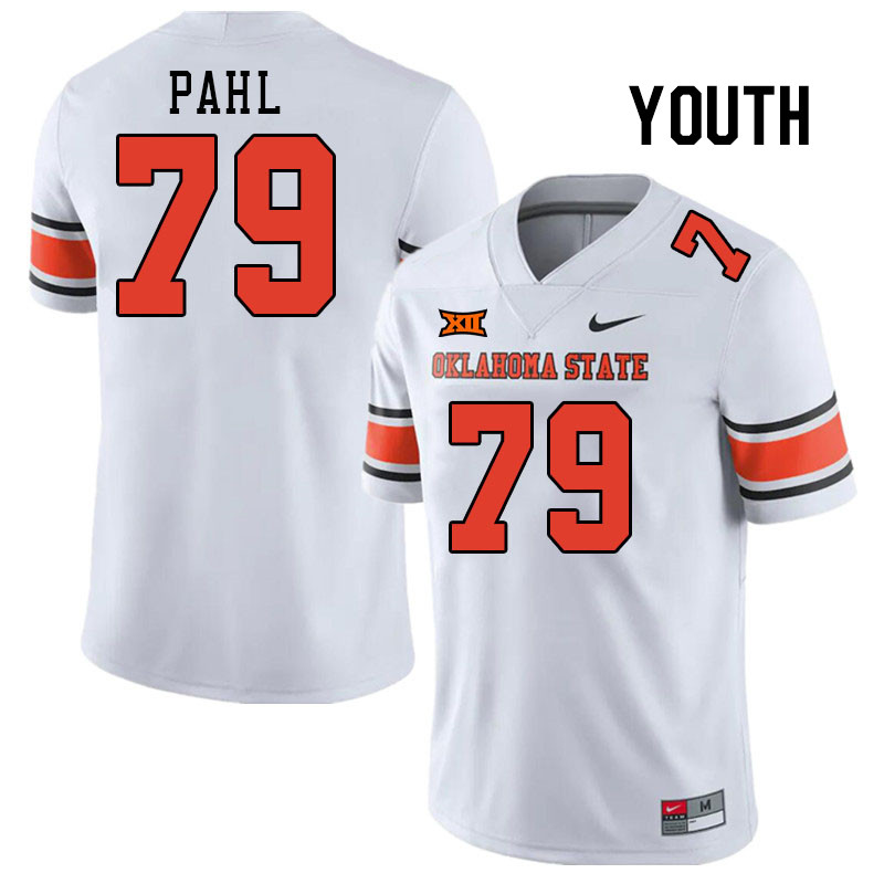 Youth #79 Wes Pahl Oklahoma State Cowboys College Football Jerseys Stitched-White - Click Image to Close